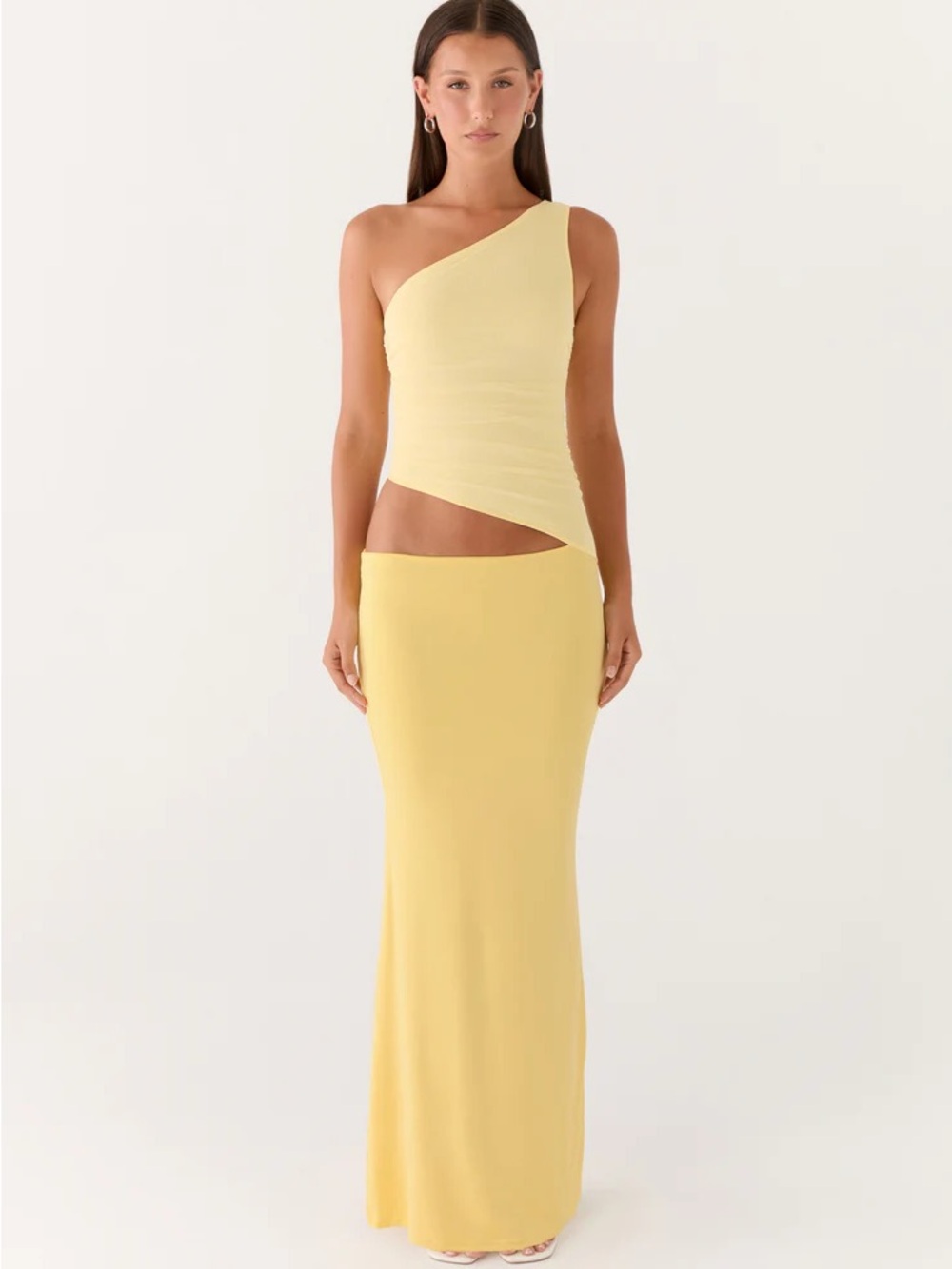 Peppermayo One-Shoulder Cutout Maxi Dress in Light Yellow